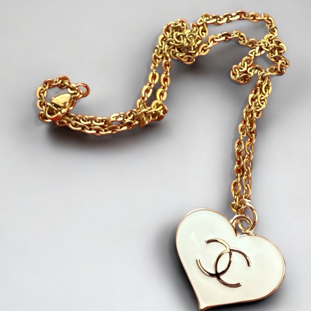Upcycled CHANEL Gold Chain with White Heart Pendant